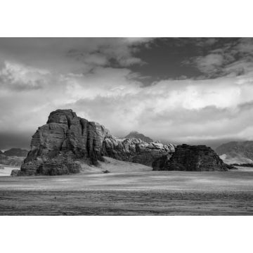 Lais Puzzle - Bergfelsen in der Wüste Wadi Rum, Südjordanien in schwarz weiß - 1.000 Teile