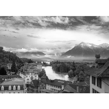 Lais Puzzle - Blick vom Schloss Thun auf den Fluss Aare und den Thunersee in schwarz weiß - 500, 1.000 & 2.000 Teile