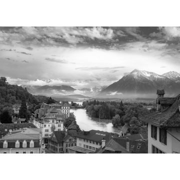 Lais Puzzle - Blick vom Schloss Thun auf den Fluss Aare und den Thunersee in schwarz weiß - 1.000 Teile