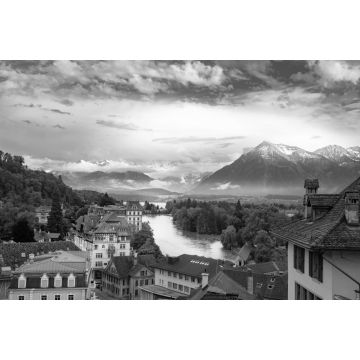 Lais Puzzle - Blick vom Schloss Thun auf den Fluss Aare und den Thunersee in schwarz weiß - 2.000 Teile