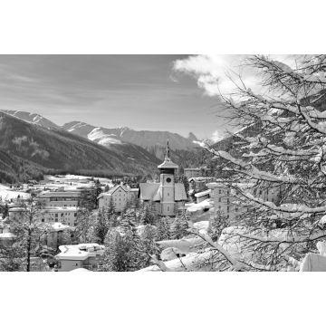 Lais Puzzle - Landschaft des Wintersportorts Davos, Schweiz in schwarz weiß - 2.000 Teile
