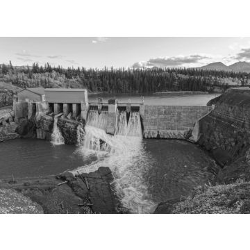 Lais Puzzle - Horseshoe Falls Damm am Bow River, Rocky Mountains Vorgebirge westlich von Calgary. Das massive Betonbauwerk war die erste größere Wasserkraftanlage in Alberta, Kanada in schwarz weiß - 500, 1.000 & 2.000 Teile