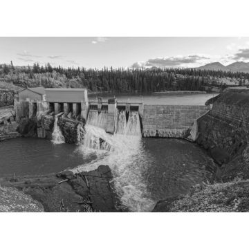 Lais Puzzle - Horseshoe Falls Damm am Bow River, Rocky Mountains Vorgebirge westlich von Calgary. Das massive Betonbauwerk war die erste größere Wasserkraftanlage in Alberta, Kanada in schwarz weiß - 1.000 Teile