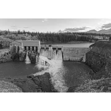 Lais Puzzle - Horseshoe Falls Damm am Bow River, Rocky Mountains Vorgebirge westlich von Calgary. Das massive Betonbauwerk war die erste größere Wasserkraftanlage in Alberta, Kanada in schwarz weiß - 2.000 Teile