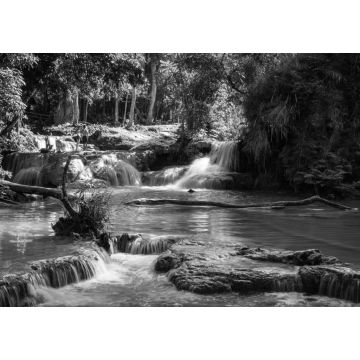 Lais Puzzle - Türkisfarbenes Wasser des Kuang Si-Wasserfalls, Luang Prabang, Laos. Tropischer Regenwald in schwarz weiß - 1.000 Teile
