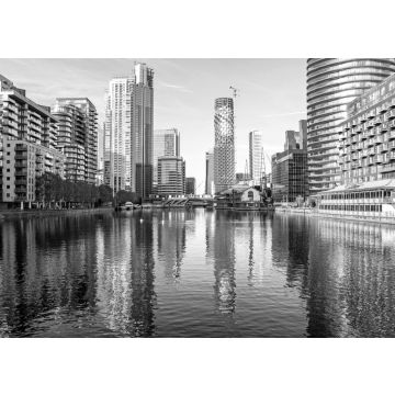 Lais Puzzle - Stadtbild mit modernen Gebäuden am Millwall-Innenhafen in Canary Wharf in schwarz weiß - 500, 1.000 & 2.000 Teile