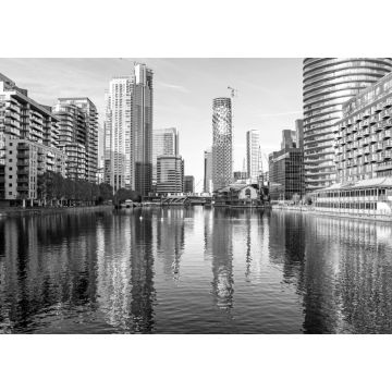 Lais Puzzle - Stadtbild mit modernen Gebäuden am Millwall-Innenhafen in Canary Wharf in schwarz weiß - 1.000 Teile