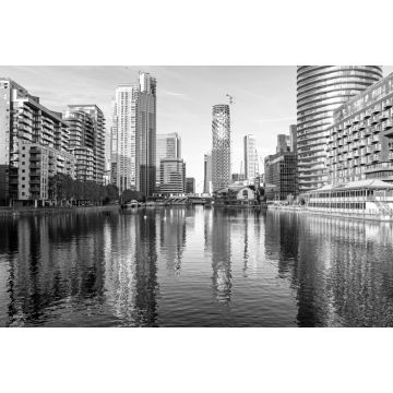 Lais Puzzle - Stadtbild mit modernen Gebäuden am Millwall-Innenhafen in Canary Wharf in schwarz weiß - 2.000 Teile