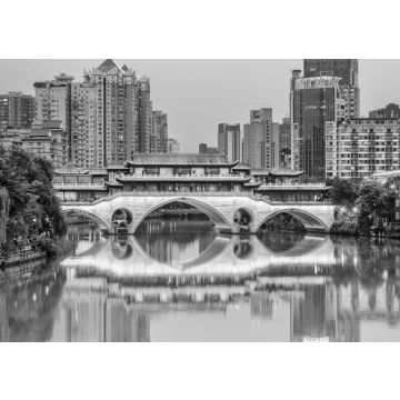 Lais Puzzle - Stadtkulisse der Anshun-Brücke, Chengdu, Sichuan, China in schwarz weiß - 500, 1.000 & 2.000 Teile