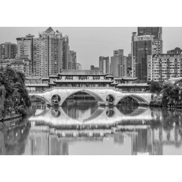 Lais Puzzle - Stadtkulisse der Anshun-Brücke, Chengdu, Sichuan, China in schwarz weiß - 1.000 Teile