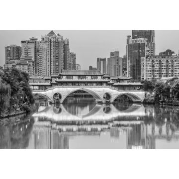 Lais Puzzle - Stadtkulisse der Anshun-Brücke, Chengdu, Sichuan, China in schwarz weiß - 2.000 Teile