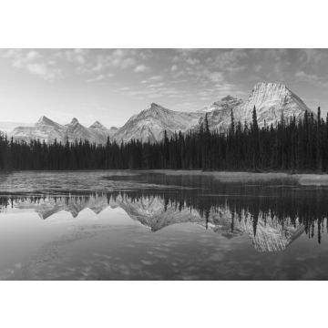 Lais Puzzle - Spektakuläre Aussicht auf Berge, Seen und Wanderwege in den kanadischen Rockies im Banff National Park in Alberta, Kanada in schwarz weiß - 500 & 1.000 Teile