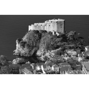 Lais Puzzle - Luftaufnahme des Forts Lovrijenac oder der Festung St. Lorenz, auch Gibraltar von Dubrovnik genannt, am Morgen, Dubrovnik, Kroatien in schwarz weiß - 2.000 Teile
