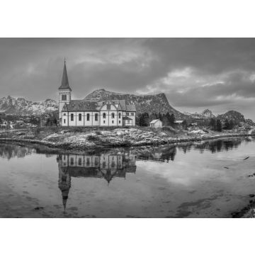 Lais Puzzle - Berühmte vaganische Kirche in Kabelvag, Norwegen in schwarz weiß - 500, 1.000 & 2.000 Teile