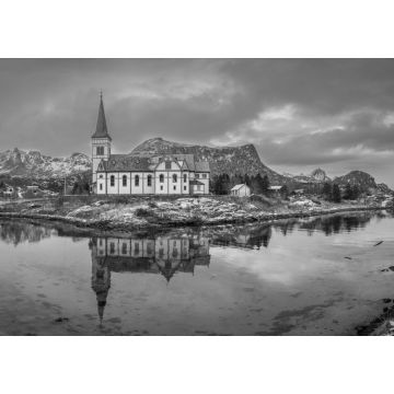 Lais Puzzle - Berühmte vaganische Kirche in Kabelvag, Norwegen in schwarz weiß - 1.000 Teile