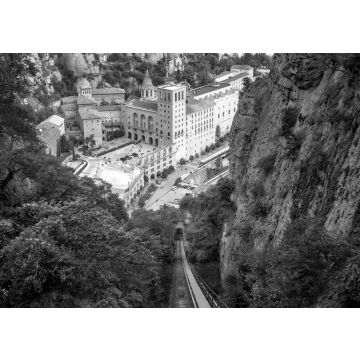 Lais Puzzle - Standseilbahn mit Blick auf das Kloster Santa Maria de Montserrat. Katalonien, Spanien in schwarz weiß - 500, 1.000 & 2.000 Teile