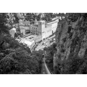 Lais Puzzle - Standseilbahn mit Blick auf das Kloster Santa Maria de Montserrat. Katalonien, Spanien in schwarz weiß - 1.000 Teile