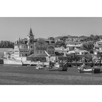 Lais Puzzle - Seixas Palast hinter dem Yachthafen in Cascais, Portugal in schwarz weiß - 2.000 Teile