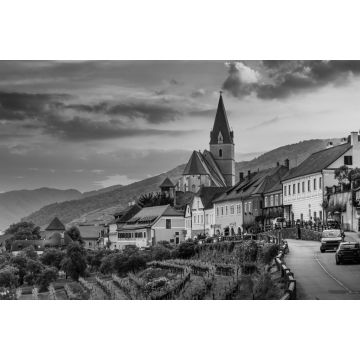 Lais Puzzle - Kirche von Weißenkirchen in der Wachau, einer Gemeinde im Bezirk Krems-Land, Wachau, Österreich in schwarz weiß - 2.000 Teile