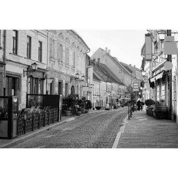 Lais Puzzle - Straßencafés mit Tischen und Stühlen im alten Stadtzentrum von Ptuj in Slowenien in schwarz weiß - 2.000 Teile