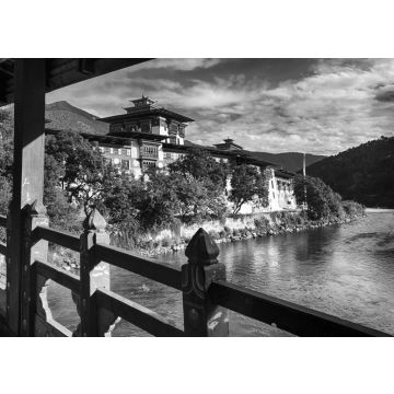 Lais Puzzle - Die Festung Punakha Dzong liegt am Zusammenfluss der beiden Flüsse Pho Chu und Mo Chu. Punakha, Bhutan in schwarz weiß - 500, 1.000 & 2.000 Teile