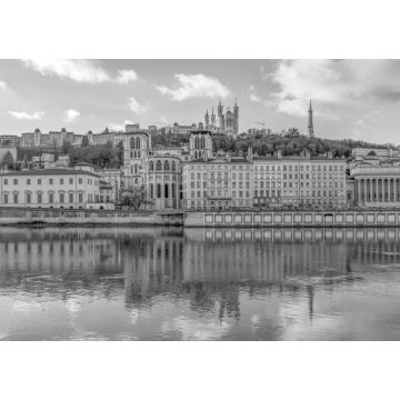 Lais Puzzle - Kathedrale Saint Jean und Basilika Notre-Dame de Fourviere, Wahrzeichen von Lyon, Rhône, Frankreich in schwarz weiß - 1.000 Teile