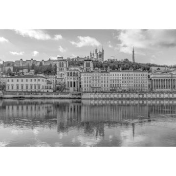 Lais Puzzle - Kathedrale Saint Jean und Basilika Notre-Dame de Fourviere, Wahrzeichen von Lyon, Rhône, Frankreich in schwarz weiß - 2.000 Teile