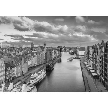 Lais Puzzle - Luftaufnahme der Altstadt von Danzig über dem Fluss Motlawa bei Sonnenaufgang, Polen in schwarz weiß - 500, 1.000 & 2.000 Teile
