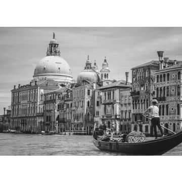 Lais Puzzle - Canal Grande, traditionelle Gondel und Basilika Santa Maria della Salute im Hintergrund, Venedig, Italien in schwarz weiß - 500, 1.000 & 2.000 Teile
