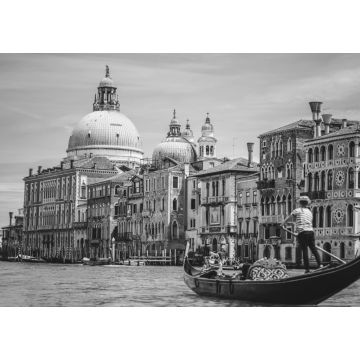 Lais Puzzle - Canal Grande, traditionelle Gondel und Basilika Santa Maria della Salute im Hintergrund, Venedig, Italien in schwarz weiß - 1.000 Teile