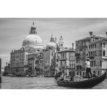 Lais Puzzle - Canal Grande, traditionelle Gondel und Basilika Santa Maria della Salute im Hintergrund, Venedig, Italien in schwarz weiß - 2.000 Teile