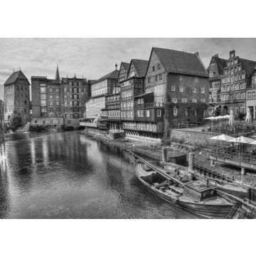 Lais Puzzle - Blick auf den Hafen von Lüneburg, Niedersachsen, Deutschland. in schwarz weiß - 500, 1.000 & 2.000 Teile