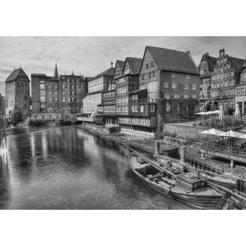 Lais Puzzle - Blick auf den Hafen von Lüneburg, Niedersachsen, Deutschland. in schwarz weiß - 1.000 Teile