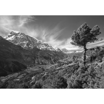 Lais Puzzle - Annapurna Gebirgskette Landschaftsansicht von der Trekkingroute zwischen den Dörfern Pisang und Manang im nepalesischen Himalaya Gebirge in schwarz weiß - 1.000 Teile