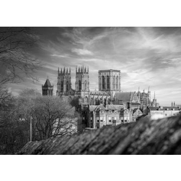 Lais Puzzle - York Minster Cathedral mit blauem Himmel und Burgmauern in schwarz weiß - 500, 1.000 & 2.000 Teile