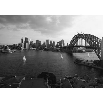 Lais Puzzle - Aussichtspunkt auf den Hafen von Sydney mit Stadt und Brücke bei Sonnenuntergang in schwarz weiß - 1.000 Teile
