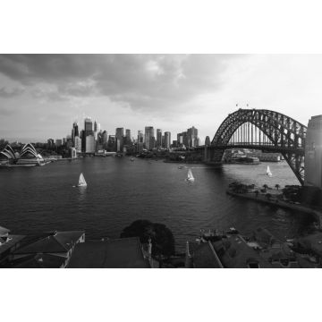 Lais Puzzle - Aussichtspunkt auf den Hafen von Sydney mit Stadt und Brücke bei Sonnenuntergang in schwarz weiß - 2.000 Teile