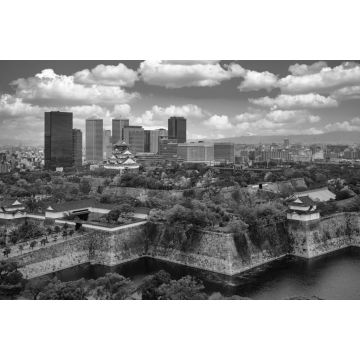 Lais Puzzle - Stadtbild von oben auf die Stadt Osaka und die Burg von Osaka in schwarz weiß - 2.000 Teile