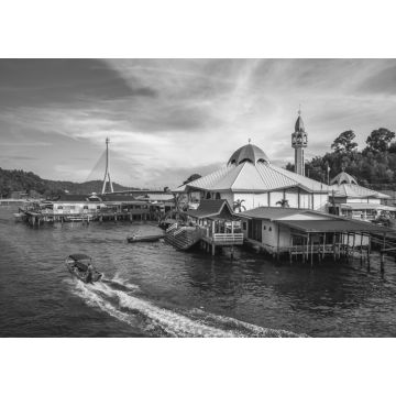 Lais Puzzle - Das Wasserdorf Kampong Ayer in Bandar Seri Begawan, Brunei in schwarz weiß - 1.000 Teile