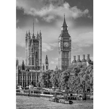 Lais Puzzle - Big Ben und Houses of Parliament mit Booten auf dem Fluss in London, England, UK in schwarz weiß - 500, 1.000 & 2.000 Teile