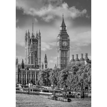 Lais Puzzle - Big Ben und Houses of Parliament mit Booten auf dem Fluss in London, England, UK in schwarz weiß - 1.000 Teile