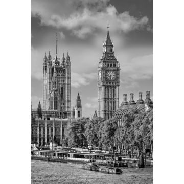 Lais Puzzle - Big Ben und Houses of Parliament mit Booten auf dem Fluss in London, England, UK in schwarz weiß - 2.000 Teile