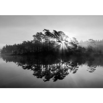 Lais Puzzle - Silhouette von Bäumen und See bei Sonnenaufgang, Svartedalen, Schweden in schwarz weiß - 500, 1.000 & 2.000 Teile