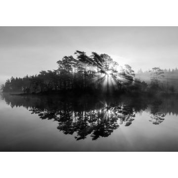 Lais Puzzle - Silhouette von Bäumen und See bei Sonnenaufgang, Svartedalen, Schweden in schwarz weiß - 1.000 Teile