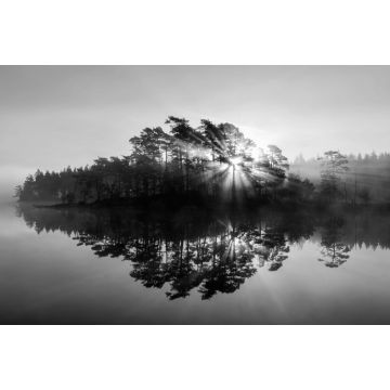 Lais Puzzle - Silhouette von Bäumen und See bei Sonnenaufgang, Svartedalen, Schweden in schwarz weiß - 2.000 Teile