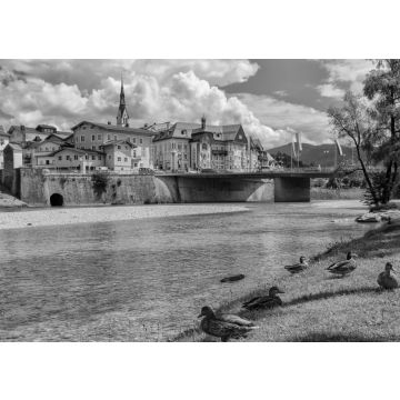 Lais Puzzle - Bad Tölz and Isar River Germany in schwarz weiß - 500, 1.000 & 2.000 Teile
