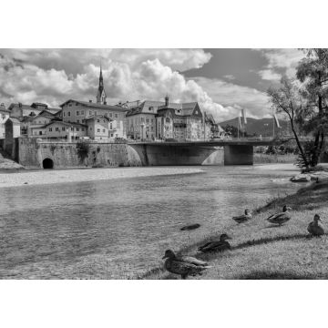 Lais Puzzle - Bad Tölz and Isar River Germany in schwarz weiß - 1.000 Teile