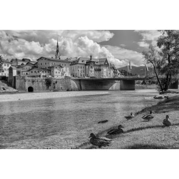 Lais Puzzle - Bad Tölz and Isar River Germany in schwarz weiß - 2.000 Teile