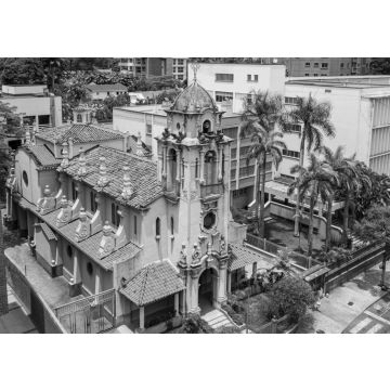Lais Puzzle - Blick von oben auf die Kirche "Nuestra Señora del Carmen" in Caracas (Miranda, Venezuela) in schwarz weiß - 500, 1.000 & 2.000 Teile