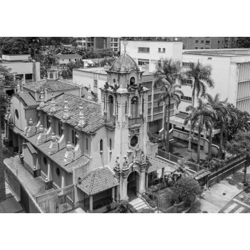 Lais Puzzle - Blick von oben auf die Kirche "Nuestra Señora del Carmen" in Caracas (Miranda, Venezuela) in schwarz weiß - 1.000 Teile